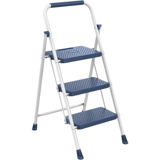51chuxin Step Ladder, 3 Sturdy Step Stool with Anti-Slip Pedal & Comfortable Handrail, Portable Heavy Duty Step Stool for Kitchen, Garage & Outdoor Use, 800lbs, Calm Blue