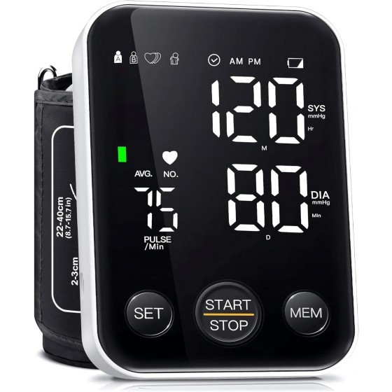 51chuxin Blood Pressure Monitor Upper Arm Monitors for Home Use BP Machine Sphygmomanometer with 2x120 Reading Memory Adjustable Arm Cuff 8.7"-15.7" Large Display with LED Background Light Storage Bag